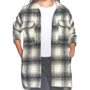 Banana Republic Women Black and Cream Brushed Flannel Plaid Shirt Jacket Small